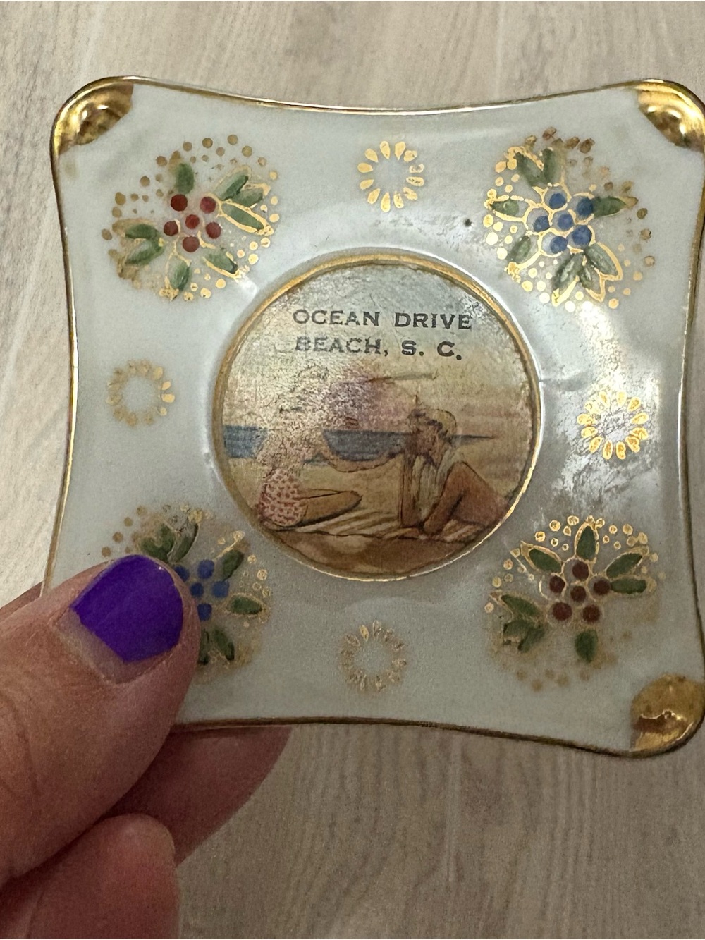 Vintage Ocean Drive Beach SC small square trinket dish